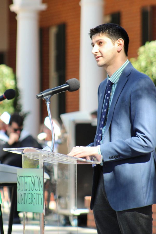 The ceremony featured speakers ranging from donors to the architects. Featured is alumnus and former SGA president Andrew Glasnovich,‘09. 