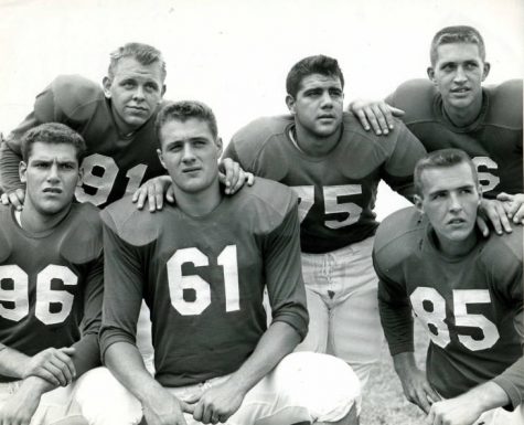 Members of the 1956 football team pose for a picture. This was the last year the football team was active until its revival in 2013. Photo courtesy of Stetson Archives.